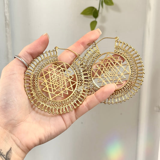 Sri Yantra • Brass Hoops